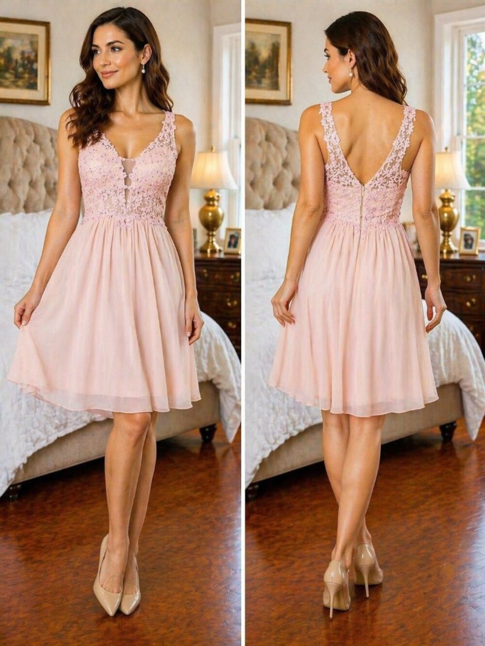 NWT Faviana Dusty Pink Lace Short Formal Dress $270